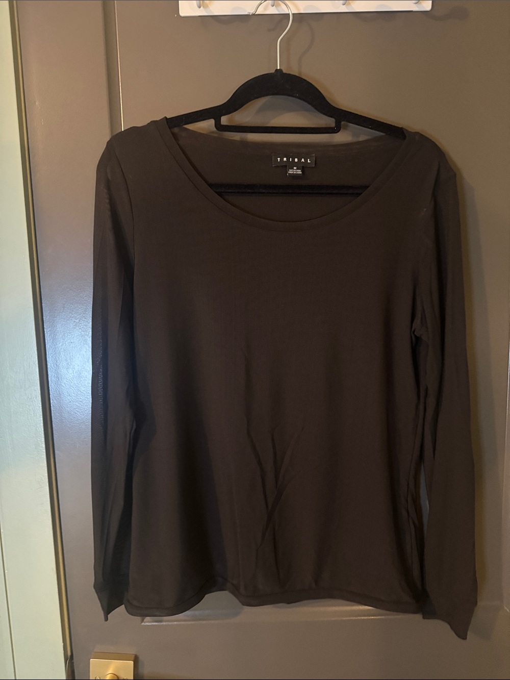 Tribal Long Sleeve Black sheer top, size medium, like new, lots of stretch
